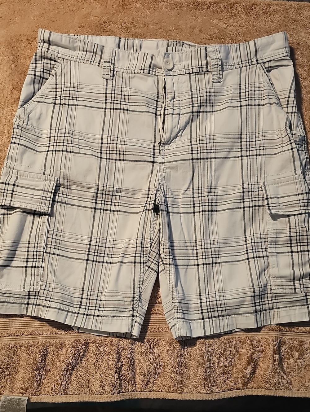 George White Plaid Cargo Shorts